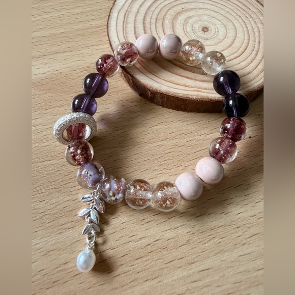 Handmade Beaded Stretch Bracelet with Tassel Charm - Picture 2 of 4